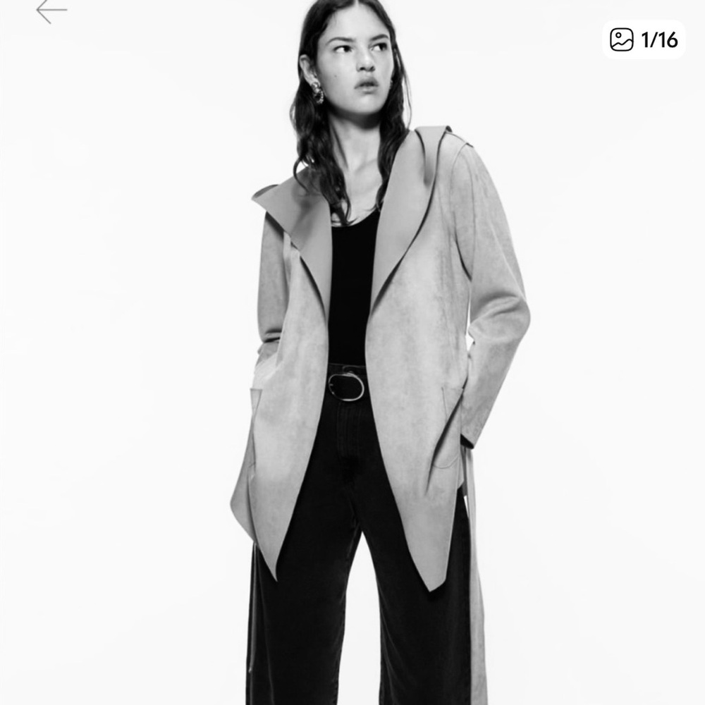 Zara Faux Suede Wrap Jacket with Hood